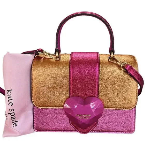 Kate Spade Bijou Barbie Pink Metallic Pebble Leather Top Handle Crossbody Bag - Picture 11 of 11